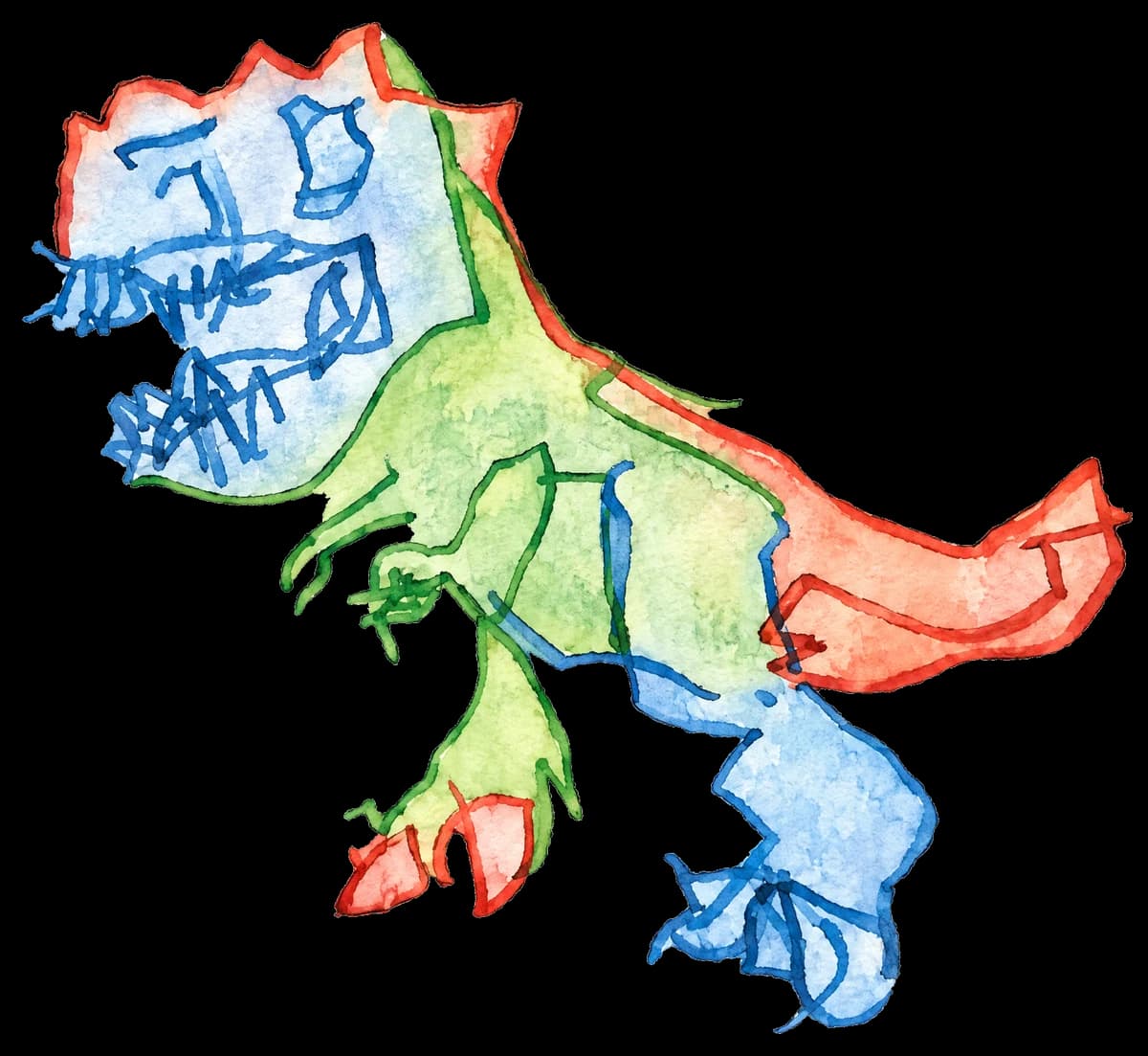 The dinosaur drawing in the Watercolor Storybook style